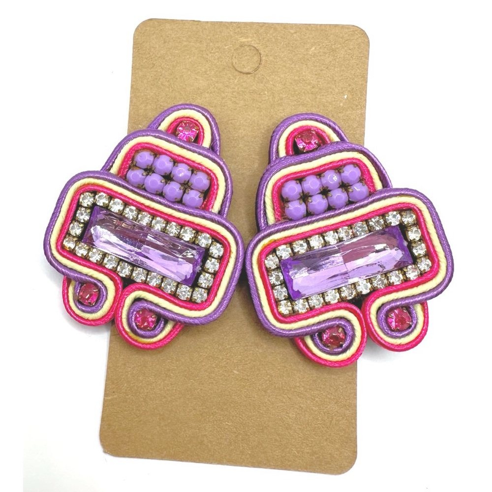 Soutache Pink & Lavender Beautiful Rhinestone Earrings